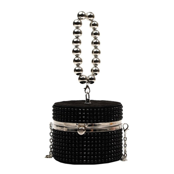 Silver Box Chain Handbag with Rhinestone - KissProm