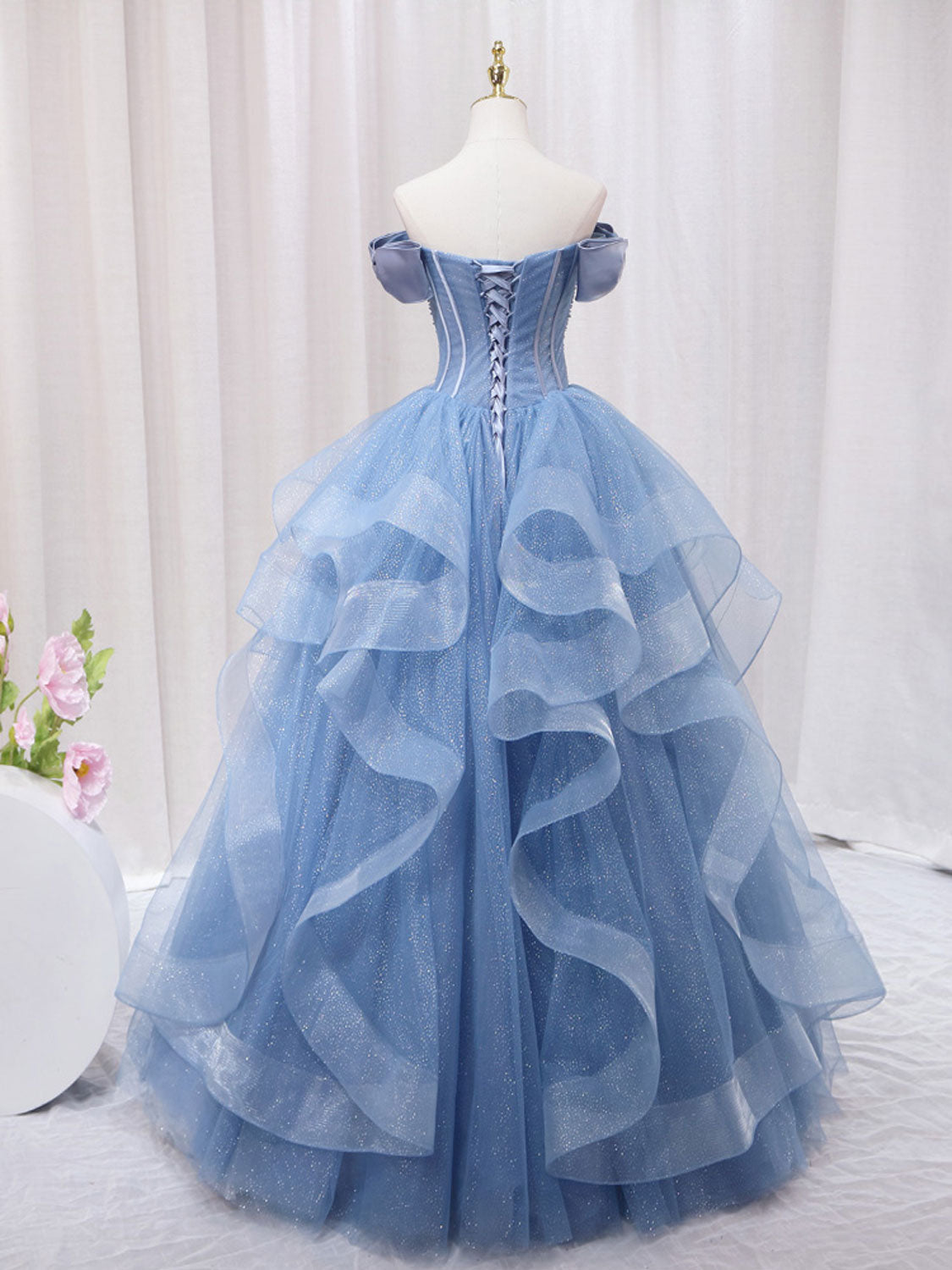 Quinceanera Dress A-Line Blue Tulle Long Prom Dress Blue Sweet Dress