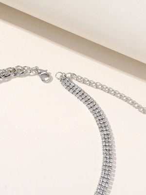 Silver Simple Rhinestones Pearl Asymmetrical Necklace - KissProm