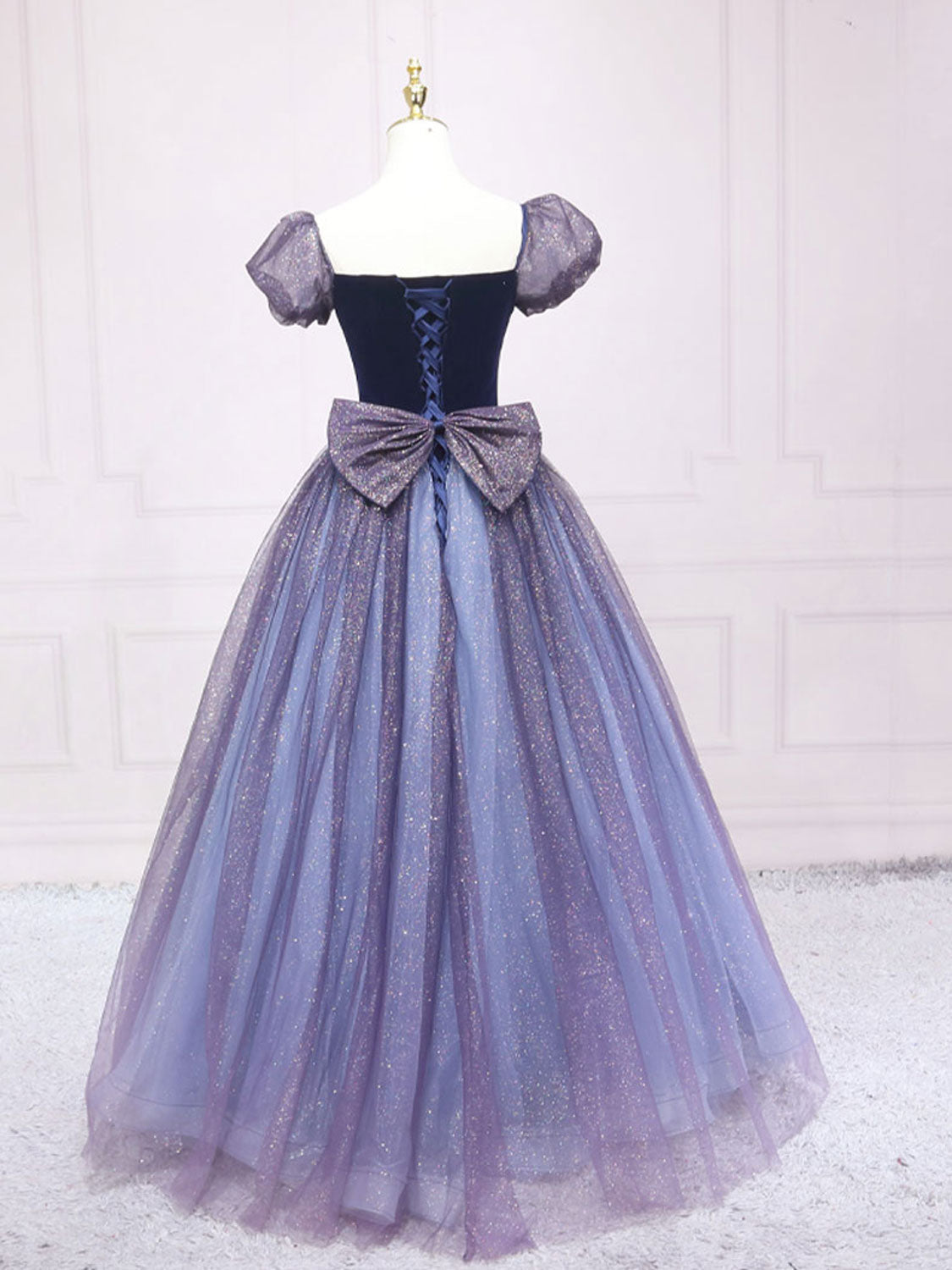 Quinceanera Dress Purple Tulle Long Prom Dresses Shiny Purple Tulle Formal Gown Sweet Dress