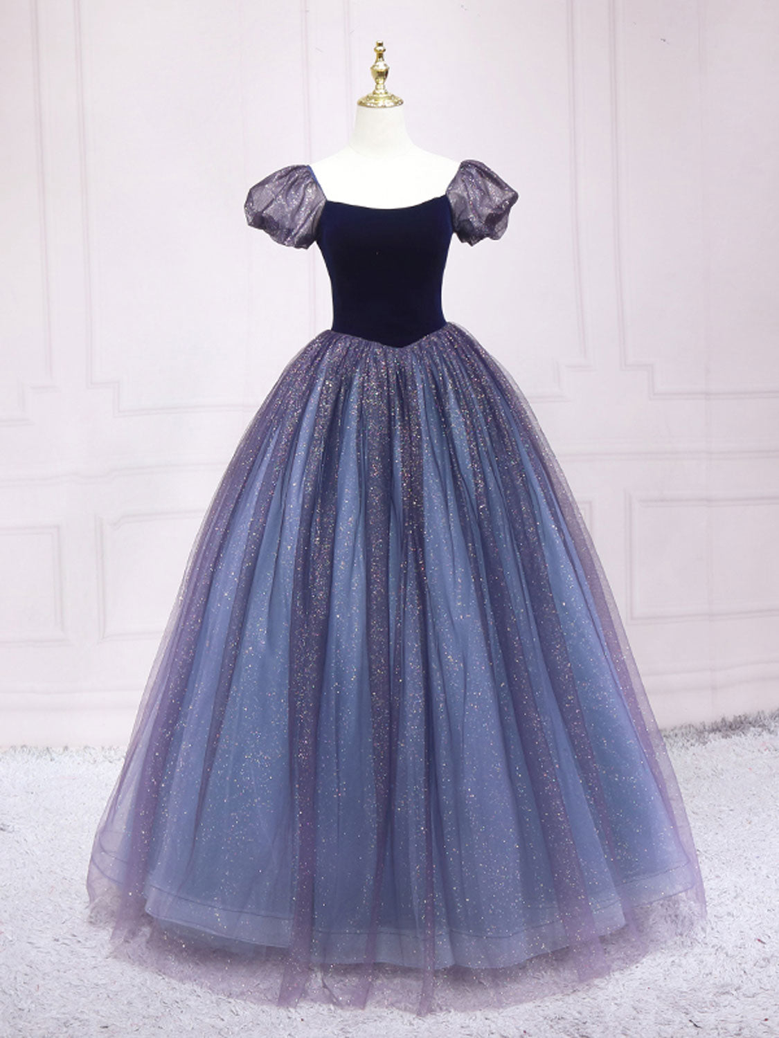 Purple Tulle Long Prom Dresses, Shiny Purple Tulle Formal Gown Sweet Dress