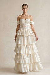A-Line Beige Multi-Tiered Ruffles Wedding Dresses – Wedding Dresses by KissProm | Available at KissProm