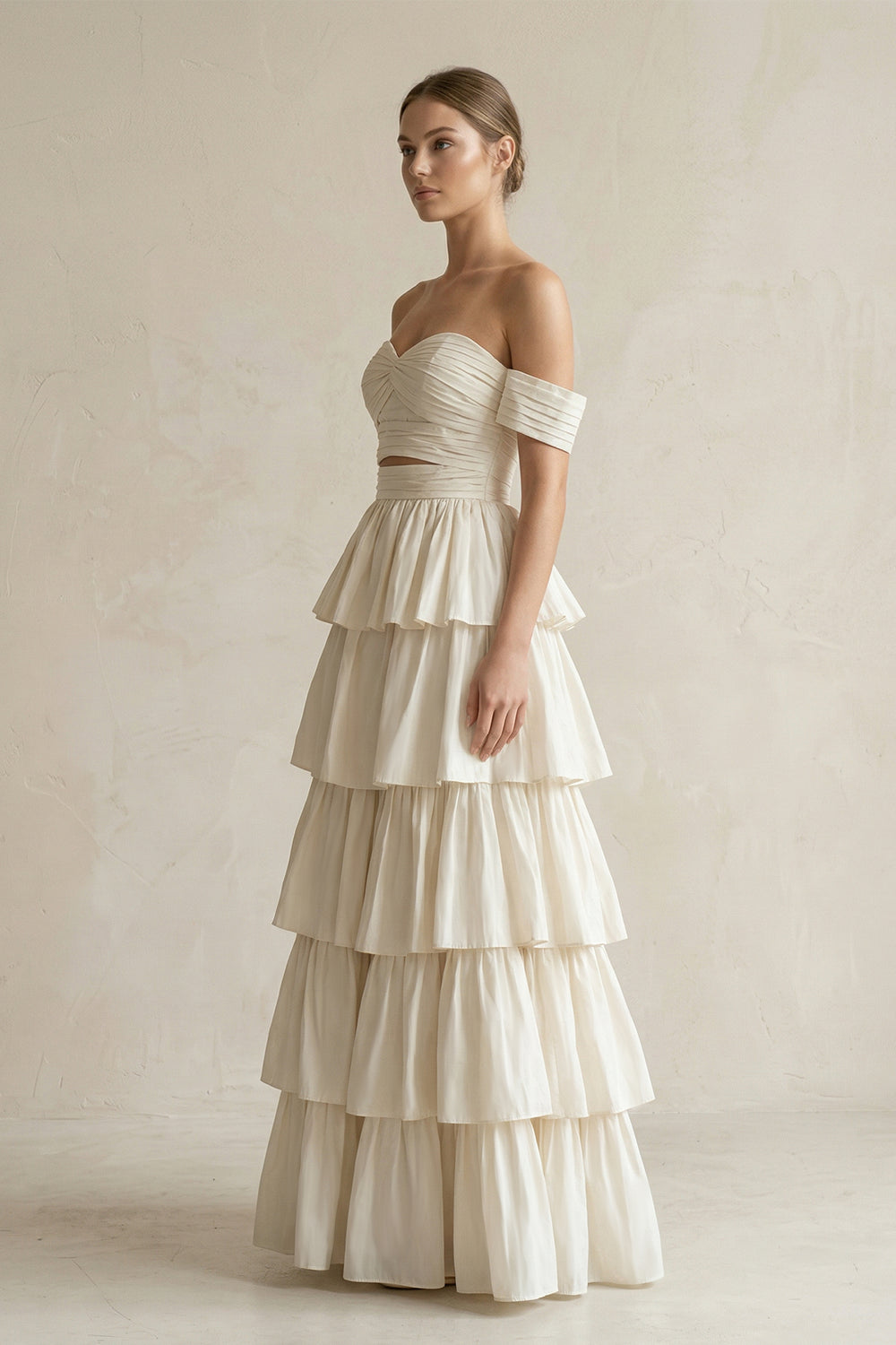 A-Line Beige Multi-Tiered Ruffles Wedding Dresses – Wedding Dresses by KissProm | Available at KissProm