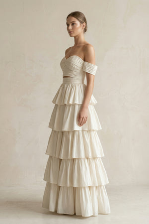 A-Line Beige Multi-Tiered Ruffles Wedding Dresses – Wedding Dresses by KissProm | Available at KissProm