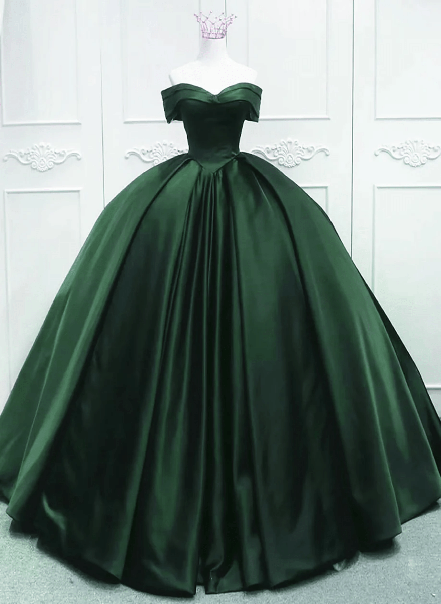 Off the Shoulder Ball Gown Dark Green Satin Quinceanera Dresses Dark Green / 8