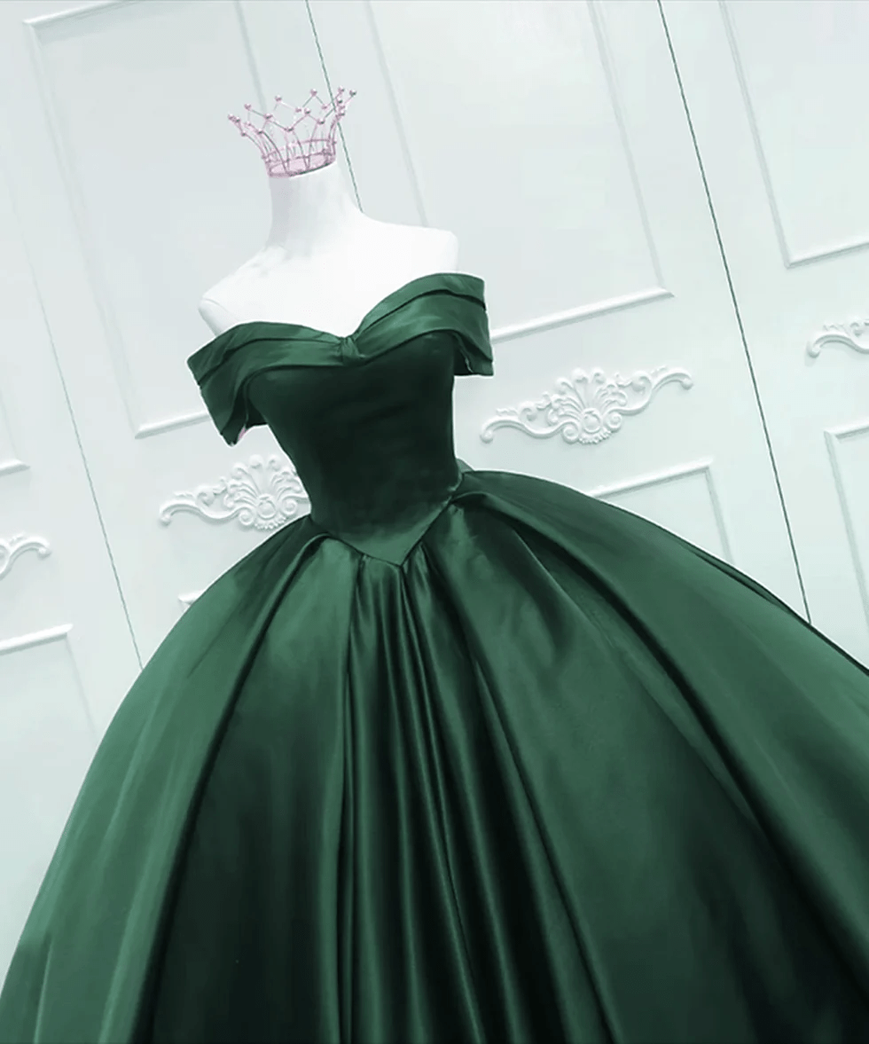 Off the Shoulder Ball Gown Dark Green Satin Quinceanera Dresses Off the Shoulder Ball Gown Dark Green Satin Quinceanera Dresses