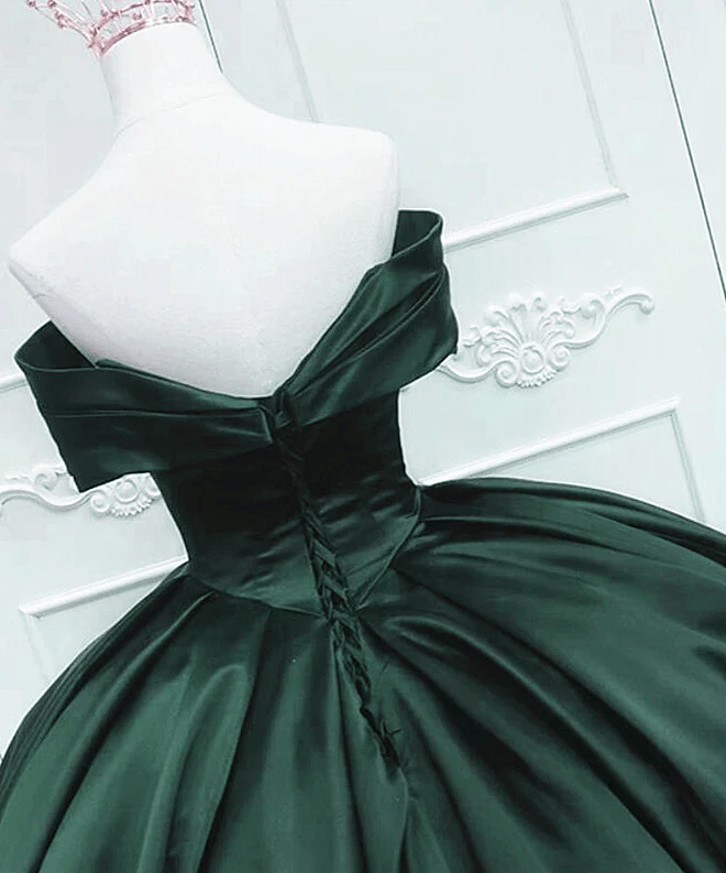 Off the Shoulder Ball Gown Dark Green Satin Quinceanera Dresses Dark Green / 8