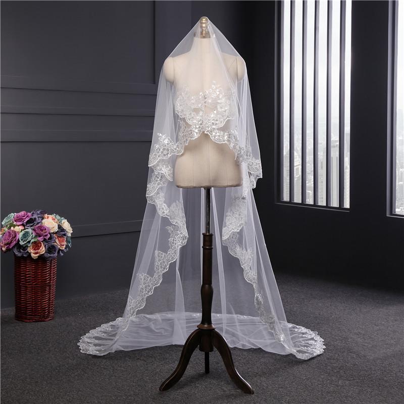 Vintage One - Tier Tulle Lace Long Wedding Veil - KissProm