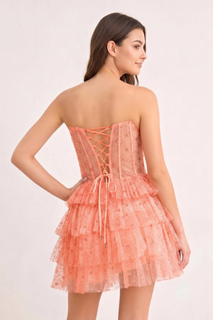 Orange A-Line Strapless Scoop Tiered Sleeveless Short Homecoming Dress - KISSPROM