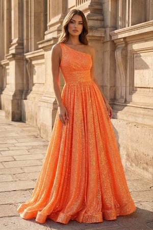 A-Line One Shoulder Sequins Prom Dress with Pockets - KISSPROM PROM DRESSES