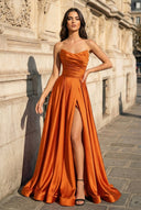 A Line Black Strapless Satin Prom Dresses With Slit – Prom Dress by KissProm | Available at KissProm