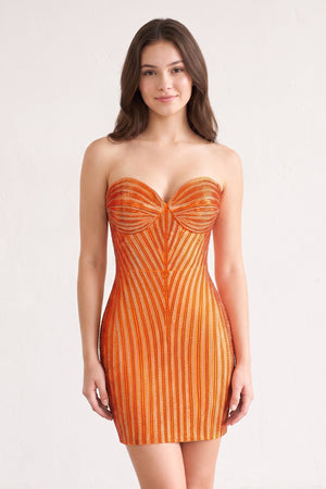 Orange Sparkly Sweetheart Sheath Homecoming Dress With Beading | KISSPROM