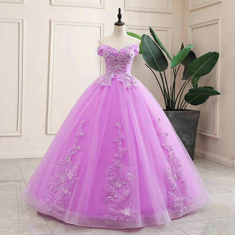 Lilac Off the Shoulder Quinceanera Dress Ball Gown with Appliqued