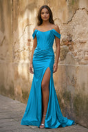 Off the Shoulder Royal Blue Prom Dress with Train - KISSPROM PROM DRESSES
