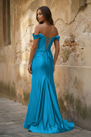 Off the Shoulder Royal Blue Prom Dress with Train - KISSPROM PROM DRESSES