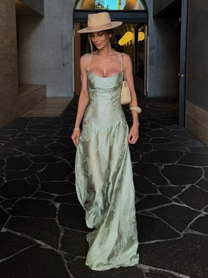 Phantasia | Sage - Mermaid Satin Spaghetti Straps Long Prom Dresses - KissProm