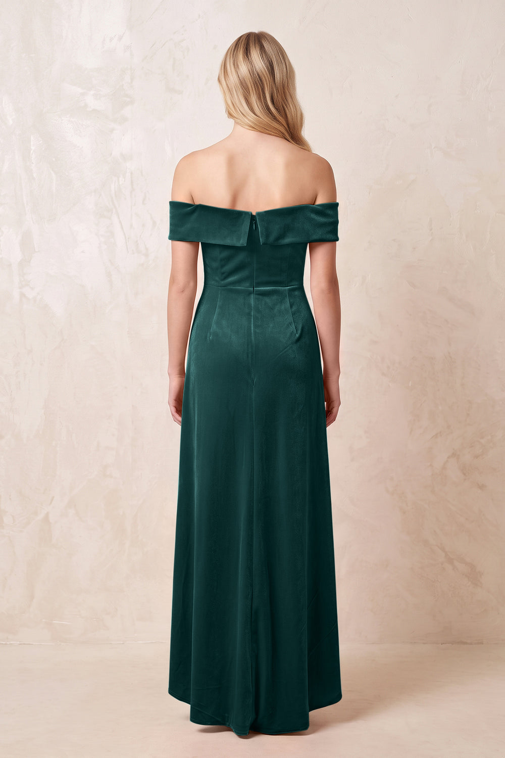 Pine Off-the-Shoulder Sheath Velvet Midi Bridesmaid Dress - KISSPROM