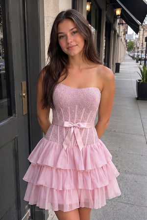Black Beaded Corset Strapless Ruffled A-Line Homecoming Dress – Homecoming Dress by KissProm | Available at KissProm