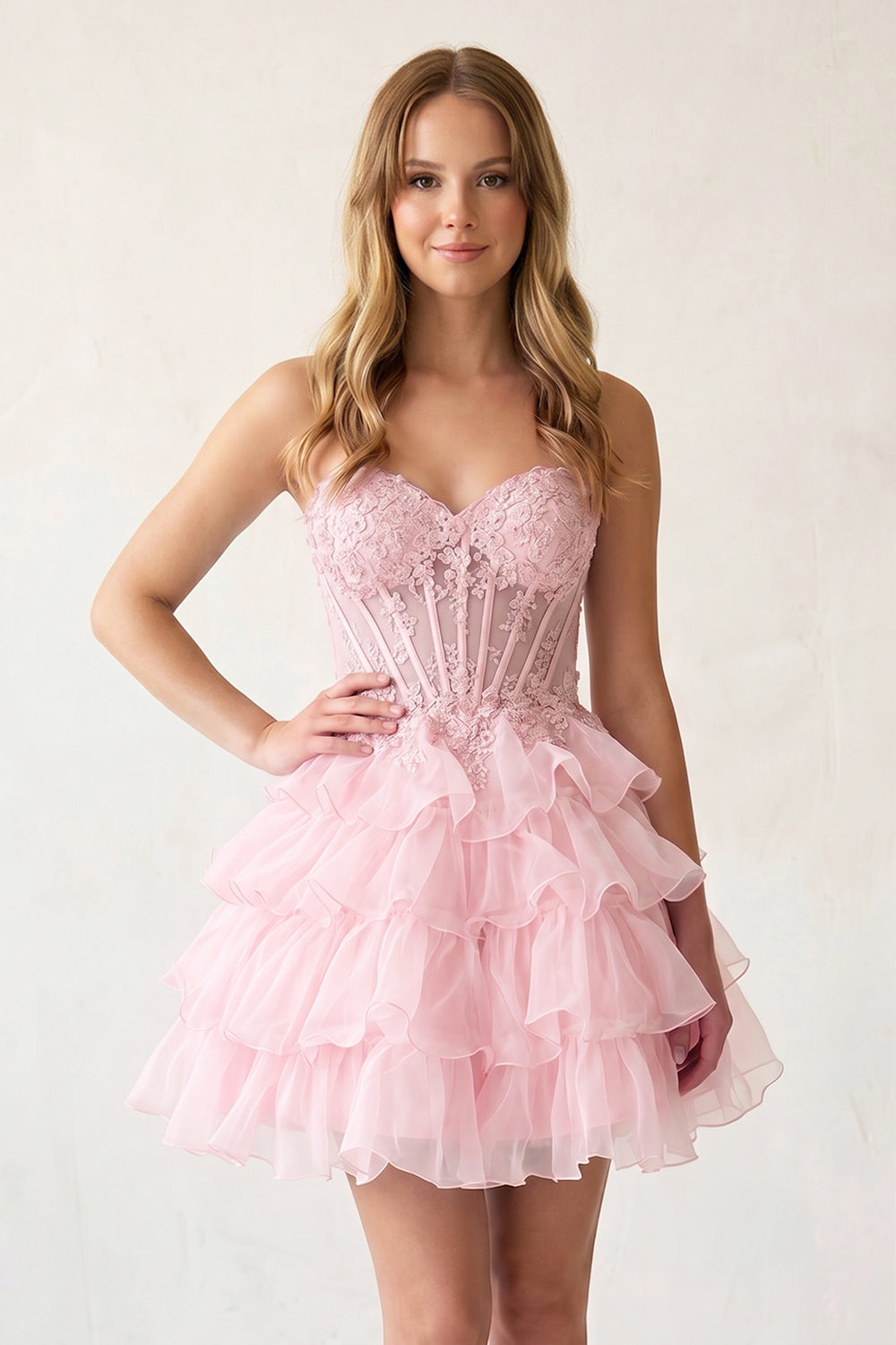 Pink Cute A Line Organza Homecoming Dresses - KISSPROM