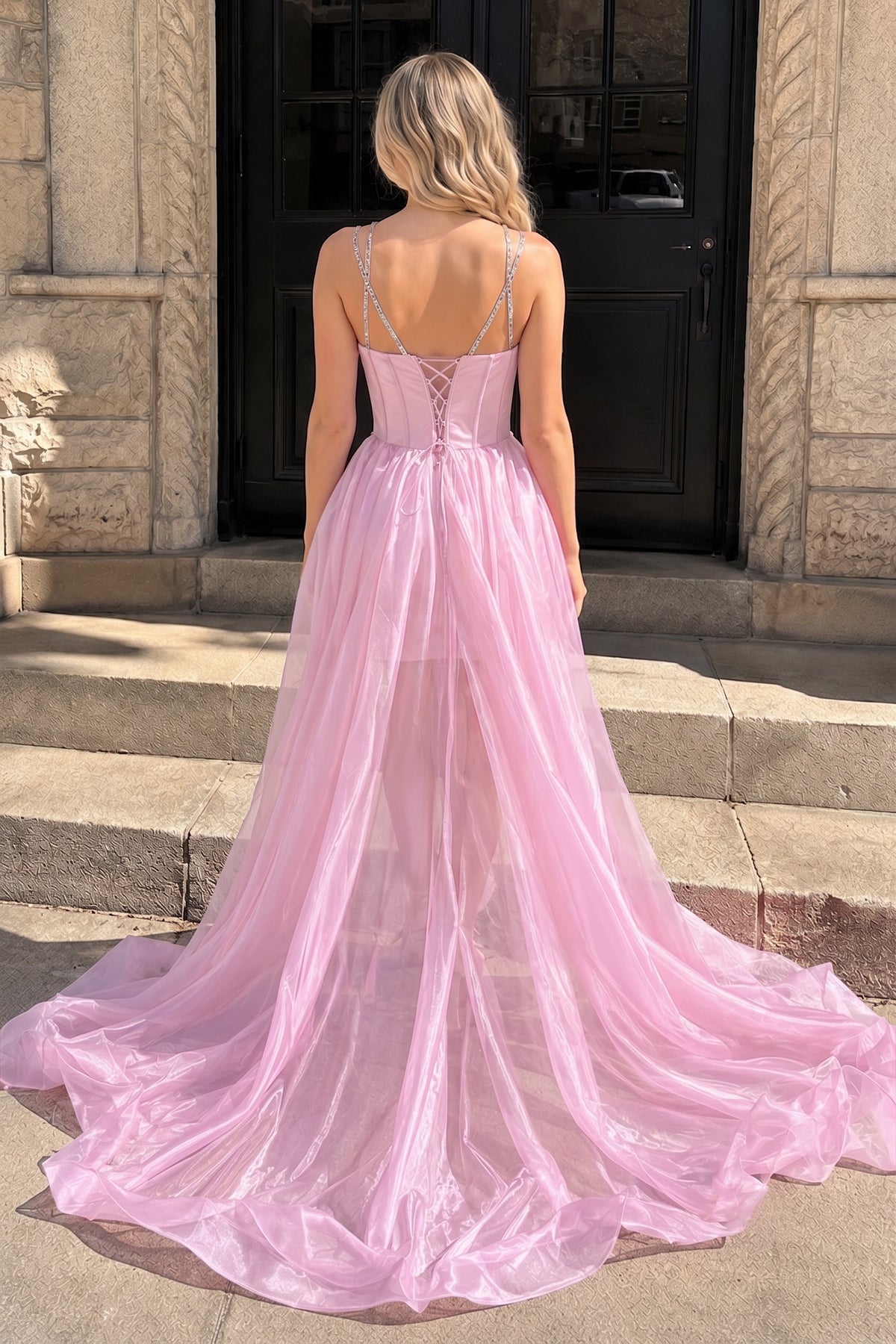 KissProm Bodycon Sweetheart Pink Satin Short Homecoming Dress with Beading, Pink / 18