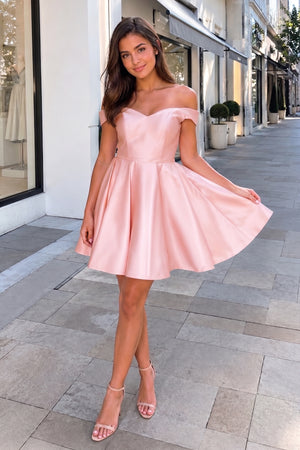 Suri |A-Line Satin Off-Shoulder Homecoming Dress