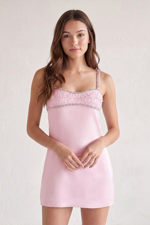 Pink Spaghetti Straps Satin Sheath Homecoming Dress With Rhinestones - KISSPROM