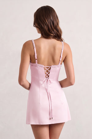 Pink Spaghetti Straps Satin Sheath Homecoming Dress With Rhinestones - KISSPROM
