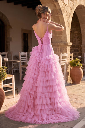 A-Line Spaghetti Straps Tiered Tulle Prom Dress - KissProm
