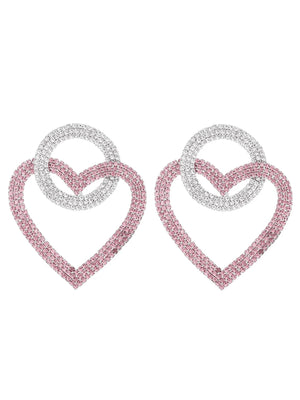 Pink Rhinestones Heart Hoop Earrings - KissProm