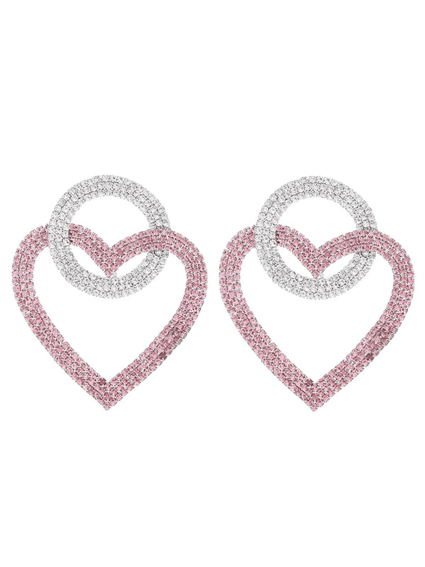 Pink Rhinestones Heart Hoop Earrings - KissProm