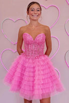 Jasna | A-Line Ruffled Yellow Strapless Corset Short Homecoming Dress