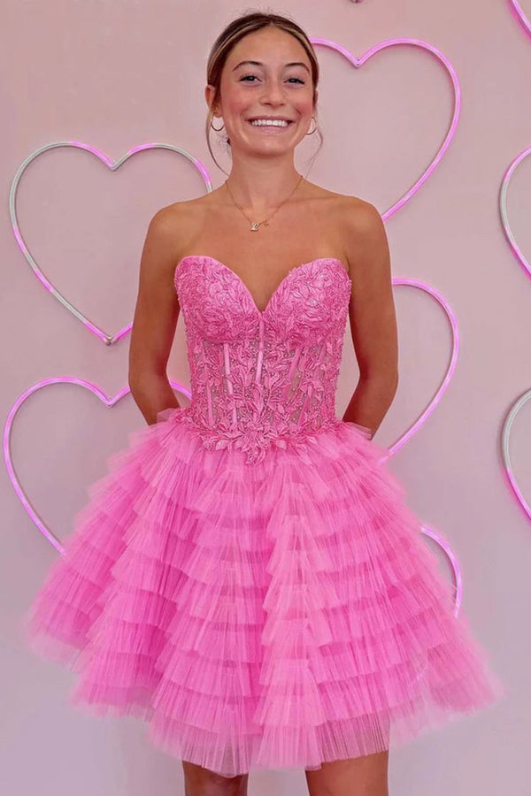 A-Line Ruffled Yellow Strapless Corset Short Homecoming Dress - KissProm
