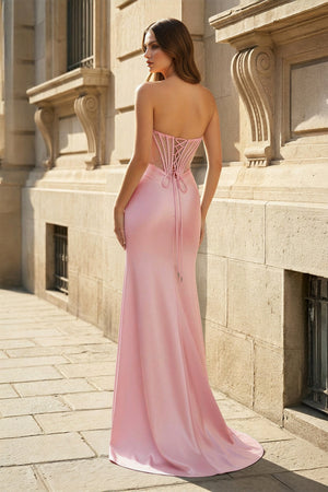 Mermaid Sweetheart Blue Beaded Ruched Long Prom Dress with Slit