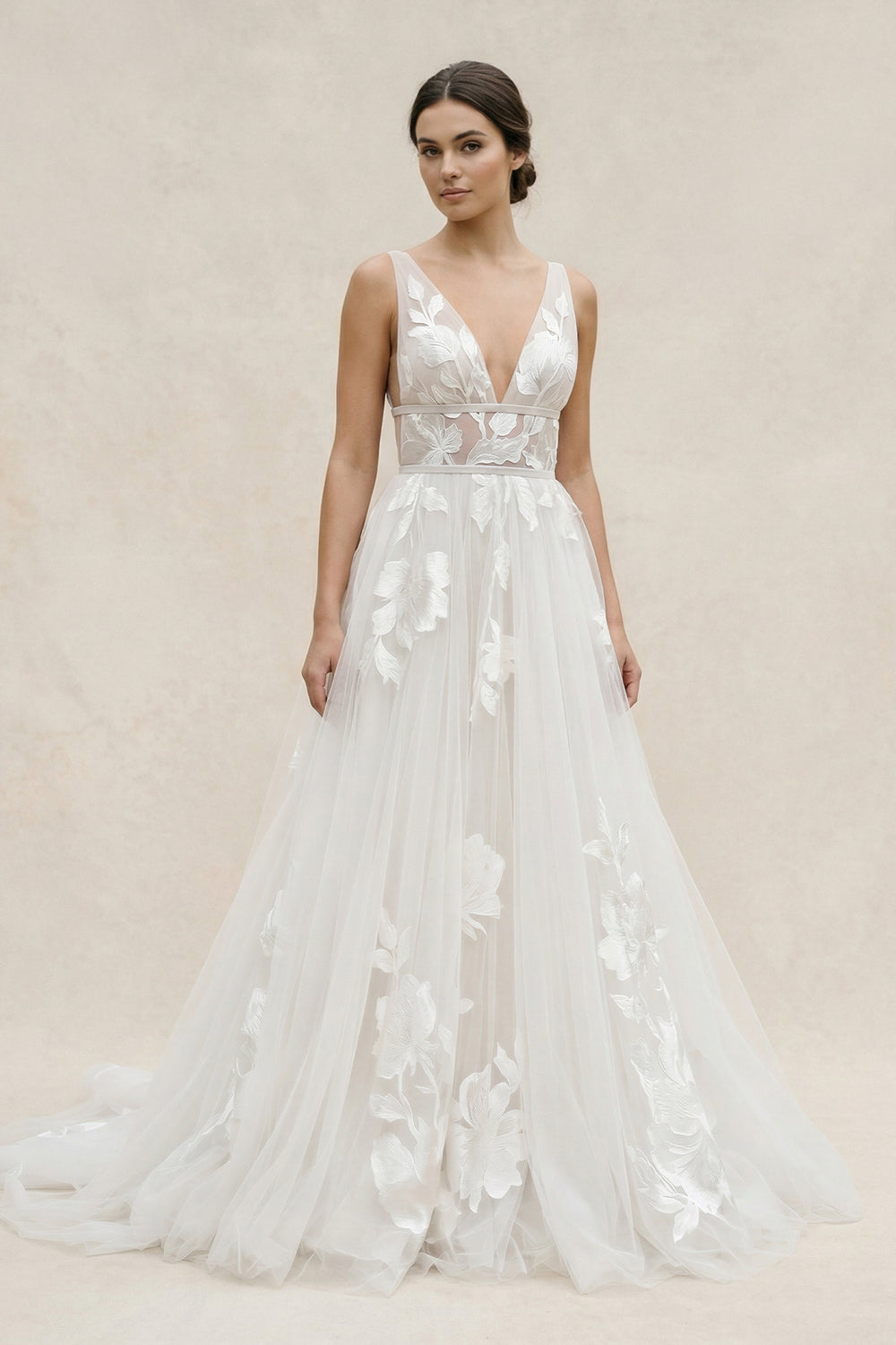 Marvelous V-neck A-Line Wedding Dress Tulle Appliques Rustic Wedding Dress – Wedding Dresses by KissProm | Available at KissProm
