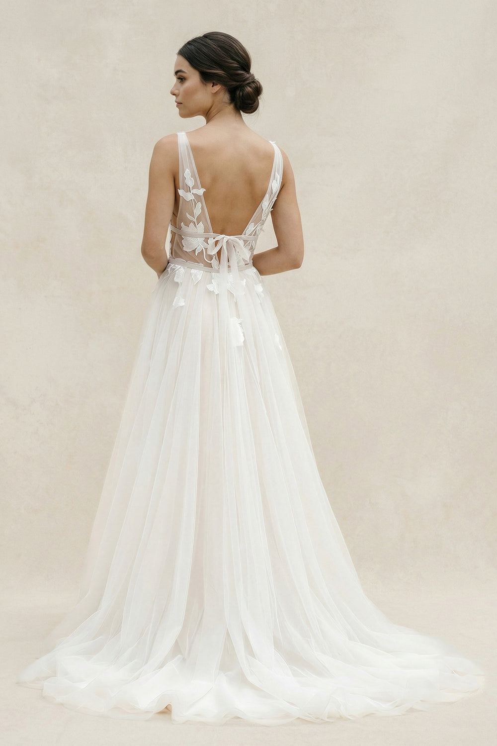 Marvelous V-neck A-Line Wedding Dress Tulle Appliques Rustic Wedding Dress – Wedding Dresses by KissProm | Available at KissProm