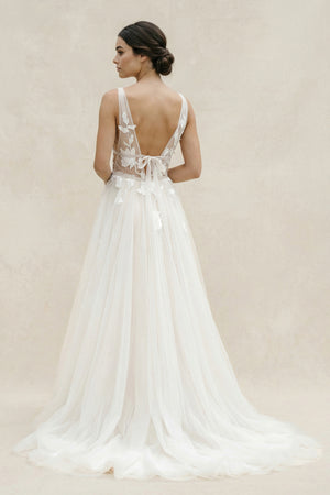 Marvelous V-neck A-Line Wedding Dress Tulle Appliques Rustic Wedding Dress – Wedding Dresses by KissProm | Available at KissProm