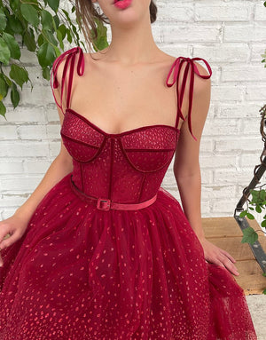 Alyson | Tulle Dark Red Glitter Homecoming Dress - KissProm