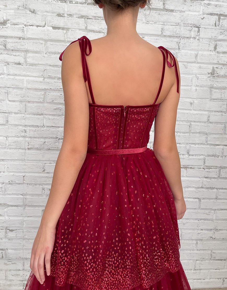 Alyson | Tulle Dark Red Glitter Homecoming Dress - KissProm