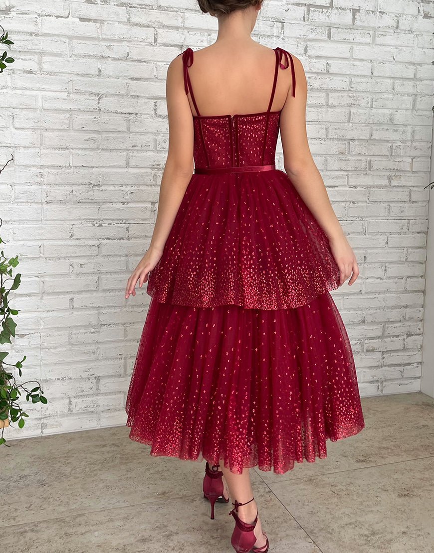 Alyson | Tulle Dark Red Glitter Homecoming Dress - KissProm
