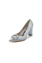 Pointed Toe Block Heels with Rhinestone - KissProm