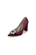 Pointed Toe Block Heels with Rhinestone - KissProm
