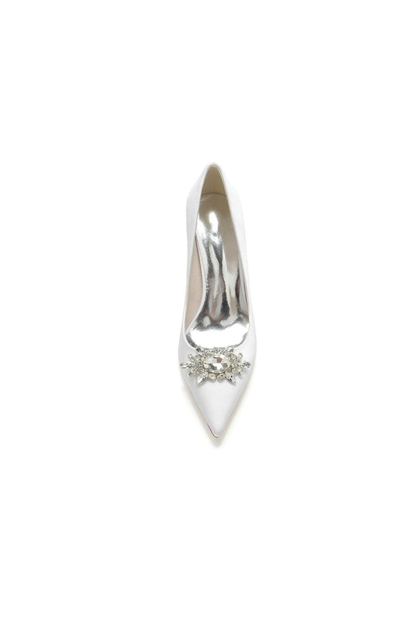 Pointed Toe Chunky Heels with Rhinestone - KissProm