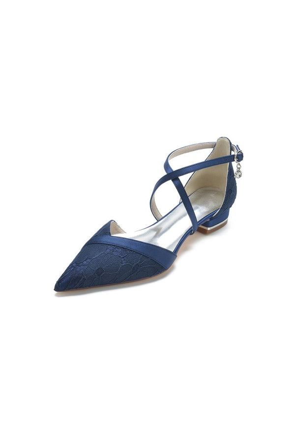 Pointed Toe Lace Ankle Strap Kitten Heels - KissProm