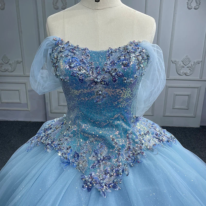 Quinceanera Dress Princess Cap sleeve Ball Gown Sequins Square Collar Evening Party Dresses