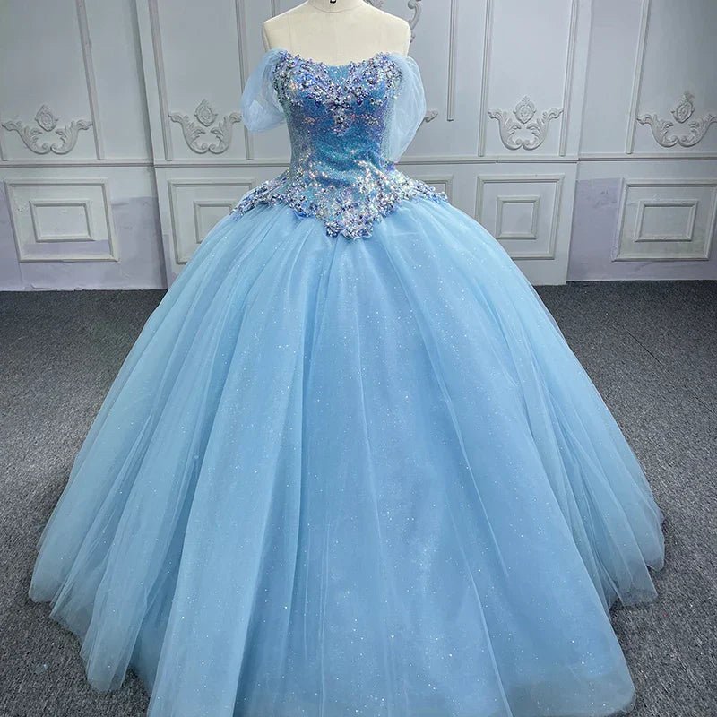 Quinceanera Dress Princess Cap sleeve Ball Gown Sequins Square Collar Evening Party Dresses