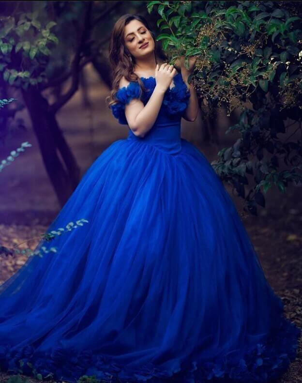 Quinceanera Dress Princess Tulle Royal Blue Wedding Dresses Flowers Off The Shoulder