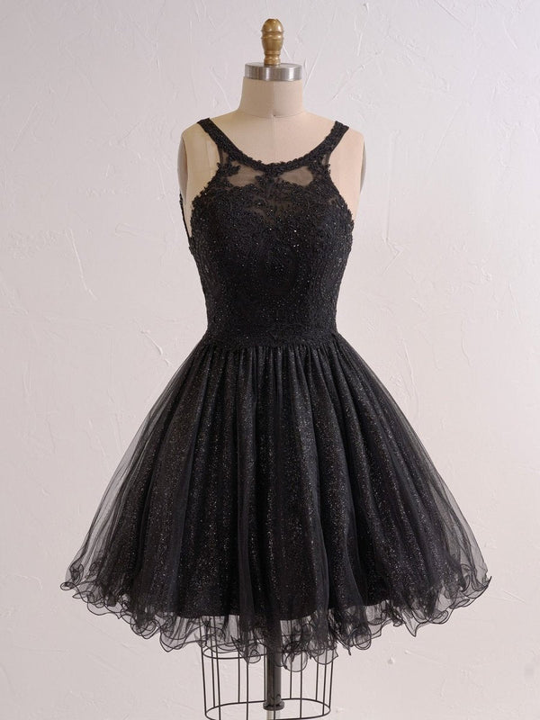 Elegant Georgina Short Cocktail Dress Glitter Tulle with Lace Appliques | KissProm Elegant Georgina Short Cocktail Dress Glitter Tulle with Lace Appliques | KissProm