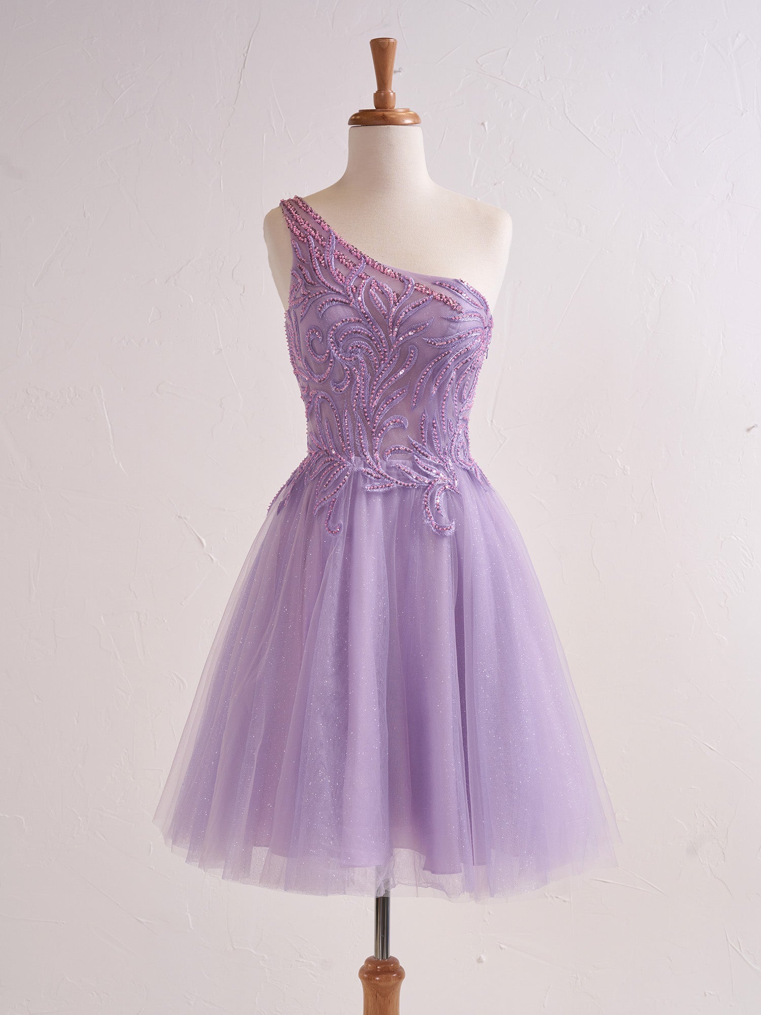 Amiri | One Shoulder A-line Lilac Short Homecoming Dress with Appliques