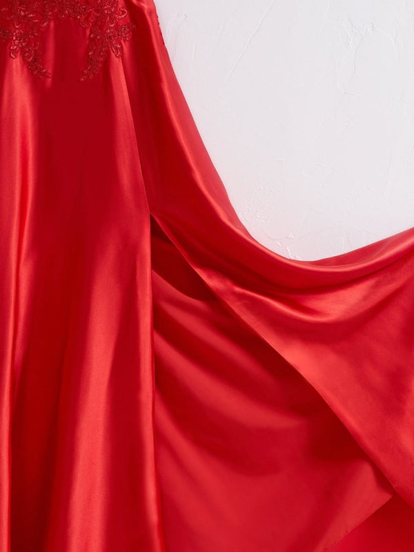 A-Line Spaghetti Straps Corset Back long Prom Dress With Appliques main image 1