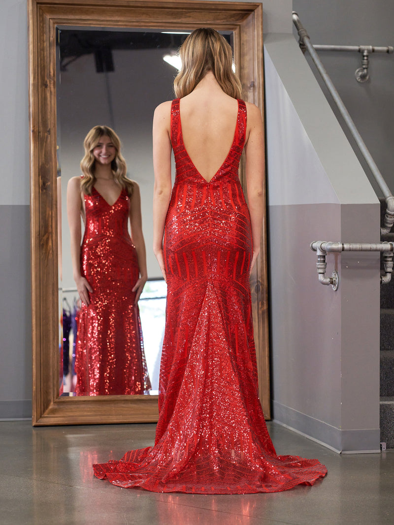 Miracle |Mermaid V Neck Sequins Prom Dress with Slit